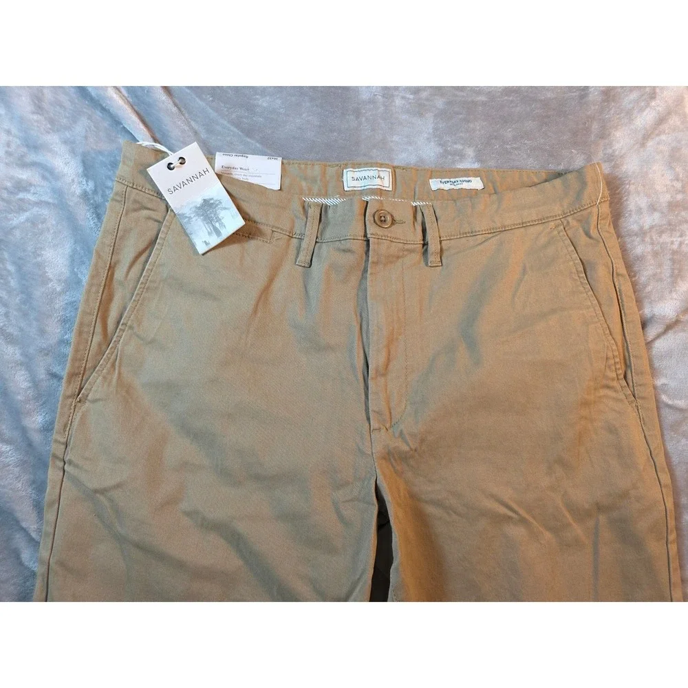Savannah Everyday Chino Pants Mens 36x32 Khaki Regular Fit Stretch Trousers NWT‎